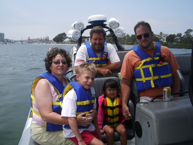 Classmate Gigi Bayley, son Brett, daughter Hannah, and husband Jason, on a recent family reunion in Oceanside