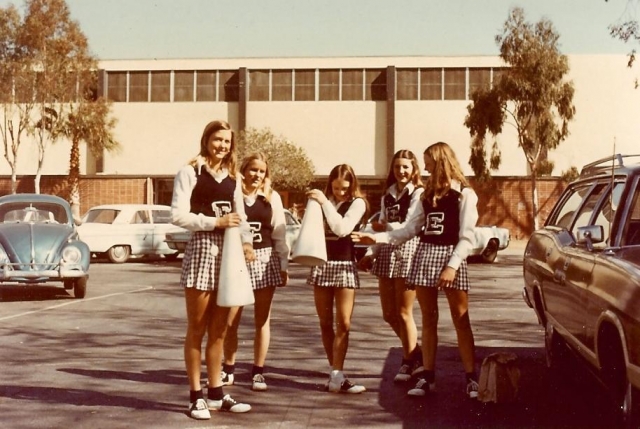 The Ensign Seabees Cheerleading squad of 1974. From left to right: Lori Brittingham, Karen Egan, Karen Hall, Leslie Feducia and Holly Hendrickson...missing is Debbie Beatty!