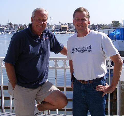 Pictured here is Bob Black with Bill Beamish.  Bob is a NHHS grad from the class of 1968.  He is organizing his classmates 40th reunion.  Bob still runs the Catalina Flyer opperations in the Balboa Pavilion and generously contributed multiple round trip t