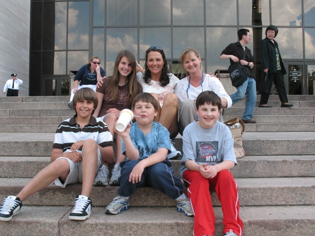 Karen Olsen and Stacey Wooden with their kids in Washington, DC, April 2007 
